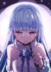  1girl absurdres blue_eyes blue_hair chain commentary english_commentary heart heart-shaped_eyes highres hololive hololive_indonesia kobo_kanaeru kobo_kanaeru_(5th_costume) long_hair looking_at_viewer official_alternate_costume open_mouth rokusketch smile solo virtual_youtuber white_hair 