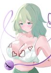  1girl bra breasts cleavage commentary_request disembodied_linked_eye green_bra green_eyes green_hair hair_flaps highres komeiji_koishi large_breasts medium_hair simple_background solo tokihakonbu touhou underwear upper_body white_background 