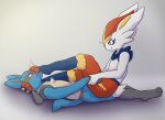 3_toes anthro arm_pull blue_body blue_fur blush cel_shading cinderace duo ears_up embarrassed feet foot_fetish foot_in_face forced fur fur_markings generation_4_pokemon generation_8_pokemon grabbing grey_body grey_fur hand_grab hi_res kiwifizz lagomorph leporid long_ears lucario lying male male/male mammal markings nintendo on_back orange_body orange_fur paws pokemon pokemon_(species) rabbit red_eyes shaded shocked simple_background sitting sitting_on_another smile soles spikes tan_body tan_fur toes tugging white_body white_fur
