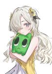  1girl absurdres armpit_crease blonde_hair dress expressionless flower gomidasu_(kamitsubaki_studio) grey_eyes grey_hair hair_flower hair_ornament highres hug huyuhnyuken isekaijoucho kamitsubaki_studio looking_to_the_side mole mole_on_armpit multicolored_dress multicolored_hair official_alternate_costume side_part white_dress yellow_dress yellow_flower 