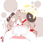  1other :d afterimage ahoge ahoge_wag blue_archive blush brown_hair cheek_poking closed_eyes colored_shadow commentary_request disembodied_hand expressive_hair halo heart highres horns izumi_(blue_archive) kurukurumagical long_hair low_twintails open_mouth poking shadow smile standing translation_request twintails very_long_hair white_background 