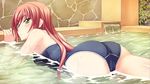  bare_shoulders blush cameltoe closed_mouth earrings game_cg green_eyes jewelry katase_renna long_hair looking_at_viewer mikoshi_matsuri minato_carnival one-piece_swimsuit swimsuit tsujidousan_no_jun&#039;ai_road tsujidousan_no_jun'ai_road water wet 
