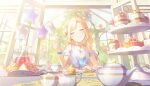  1girl ^_^ alternate_hair_length_(longer) balloon bare_shoulders blonde_hair breasts closed_eyes closed_mouth collarbone colorful_palette cup dot_nose dress earrings eating fingernails food fruit fruit_tart game_asset hair_bun hand_up happy highres holding holding_spoon ice_cream jewelry juice kimi_no_tonari_kimi_to_miru_ashita_(project_sekai) light_blush long_hair off-shoulder_dress off_shoulder official_alternate_costume official_alternate_hairstyle official_art one_side_up open_window parted_bangs pom_pom_(clothes) pom_pom_earrings project_sekai sandwich scrunchie see-through_clothes see-through_wrist_cuffs small_breasts solo spoon star_(symbol) star_balloon strawberry_sandwich tart_(food) teacup teapot tenma_saki third-party_source tiramisu white_dress white_scrunchie white_wrist_cuffs window wrist_cuffs 