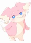  absurdres audino blue_eyes blush commentary_request harutorii heart highres looking_at_viewer no_humans pink_fur pokemon pokemon_(creature) simple_background two-tone_fur white_background yellow_fur 