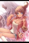  blue_eyes brown_hair danganronpa danganronpa_1 dark_skin food muscle muscular_female oogami_sakura ponta_(aoi) white_hair 