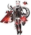  1girl abyssal_ship black_collar black_dress black_gloves black_jacket black_necktie collar colored_skin dress fast_light_carrier_head_demon flight_deck full_body gloves glowing glowing_eyes horns hoshiakari_(c2_kikan) jacket kantai_collection long_hair looking_at_viewer necktie official_art red_eyes rigging third-party_source transparent_background white_hair 