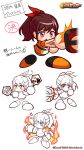  +_+ 1girl 1other artist_request belt black_belt black_shoes bow brown_eyes brown_hair commentary_request copyright_logo copyright_name copyright_notice dumbbell fire flying_sweatdrops focus_mitts grey_pants hair_bow high_ponytail highres holding holding_dumbbell jikkyou_powerful_pro_yakyuu jikkyou_powerful_pro_yakyuu_(style) jikkyou_powerful_soccer kakiuchi_rumi logo multicolored_shirt multicolored_shoes multiple_girls multiple_views no_mouth official_art orange_shirt orange_shoes pants ponytail punching rayman_limbs red_bow reference_sheet shirt shoes soccer_uniform spoken_object sportswear sweatdrop translation_request two-tone_shoes white_shirt 