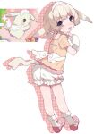  1girl animal_ears arm_warmers blonde_hair brown_eyes fake_wings highres humanization looking_at_viewer maid_headdress mary_janes peakychu pikachu pokemon pokemon_(creature) pokemon_pokopia screenshot_inset shoes shorts simple_background smile socks solo tail umirukode white_background wings 