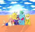 absurd_res ambiguous_gender anthos_miserae_(mitzapizza) anthro beach big_breasts bikini black_clothing black_swimwear blue_body blue_clothing blue_swimwear blush breasts brown_body brown_fur cheryl_the_hypno_(mitzapizza) clothing diamond_rodriguez_(mitzapizza) ditto_(pokemon) elemental_creature eyewear female femboy flora_fauna fur generation_1_pokemon generation_3_pokemon generation_4_pokemon glasses green_clothing green_eyes green_swimwear group hair hi_res hsweetfeather hypno_(pokemon) leaf leaf_hair long_hair lopunny male mitza_the_ditto_(mitzapizza) mynthe_twinnings_(mitzapizza) neck_tuft nintendo one-piece_swimsuit outside overweight overweight_female pikachu pink_bikini pink_clothing pink_swimwear plant plant_hair pokemon pokemon_(species) ponytail pseudo_hair purple_body red_eyes sableye sand seaside swimming_trunks swimwear tail tuft two-piece_swimsuit venusaur white_body white_fur yellow_body yellow_fur
