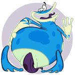 1:1 absurd_res amphibian anthro aroused bent_over blue_body bob-jiggles butt erection feet genitals globox hand_on_butt happy hi_res long_tongue looking_at_viewer looking_back male markings membrane_(anatomy) multicolored_body open_mouth overweight overweight_male penis presenting presenting_hindquarters presenting_penis purple_penis purple_tongue rayman_(series) simple_background slightly_chubby slightly_chubby_male slit_penis smile smiling_at_viewer solo spots spotted_body spotted_genitalia spotted_penis spotted_tongue spread_legs spreading striped_arms tapering_penis toes tongue tongue_out two_tone_body ubisoft webbed_feet