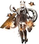  1girl abyssal_ship black_collar black_dress black_gloves black_jacket black_necktie collar colored_skin dress fast_light_carrier_head_demon flight_deck full_body gloves glowing glowing_eyes horns hoshiakari_(c2_kikan) jacket kantai_collection long_hair looking_at_viewer necktie official_art rigging third-party_source transparent_background white_hair yellow_eyes 