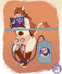 absurd_res anthro bar bodily_fluids bovid bovine cattle container crossed_legs ear_piercing ear_tag female generation_2_pokemon hair hair_over_eyes hi_res horn hyperchibiabsol lactating leaning machine magazine mammal milk milk_bar milk_container milk_machine milkbar milking_machine miltank nintendo piercing pokemon pokemon_(species) reading slightly_chubby teats udders