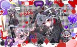  2girls animal_ear_headphones animal_ears animal_hood bandaid bandaid_on_face bare_shoulders black_dress black_hoodie black_thighhighs cat_ear_headphones cat_ears closed_mouth colored_inner_hair commentary_request cross-laced_clothes cross-laced_dress crossed_bangs dress fake_animal_ears food frilled_skirt frills grey_hair guitar hair_between_eyes hair_ornament hands_in_pockets headphones heart highres hood hoodie hugging_own_legs instrument karaoke_manekineko korean_commentary looking_at_viewer macaron mahou_shoujo_no_majo_saiban mini_person minigirl mirage_mnsb multicolored_hair multiple_girls multiple_views nail_polish off-shoulder_dress off_shoulder official_alternate_costume penis pill plaid_background rabbit_hood red_eyes red_hair red_nails sakuraba_ema shito_alisa short_hair skirt stitched_face stitches thighhighs torn_clothes torn_thighhighs x_hair_ornament 