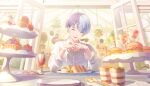 1boy :d ^_^ aoyagi_touya blue_hair blue_nails bracelet burger buttons cake_stand cd chair cherry_tomato closed_eyes cola collared_shirt colorful_palette cookie cup dot_nose drinking_glass drinking_straw ear_piercing earrings fingernails food fruit fruit_tart game_asset highres jewelry kimi_no_tonari_kimi_to_miru_ashita_(project_sekai) male_focus mole mole_under_eye multicolored_hair nail_polish official_alternate_costume official_alternate_hairstyle official_art open_mouth piercing plate pom_pom_(clothes) project_sekai sandwich shirt sitting smile solo speaker split-color_hair spoon table tart_(food) third-party_source tiramisu tomato upper_body white_shirt 
