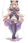  1girl absurdres antenna_hair black_dress black_shoes black_thighhighs blonde_hair blush closed_mouth commentary_request cure_arcana_shadow dress heart highres jim6581156 long_hair magical_girl mashu-tan meitantei_precure! moria_luluka precure red_eyes shoes solo thighhighs very_long_hair white_wrist_cuffs wrist_cuffs 
