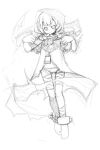  1girl bell braid chain cloak curse_maker curse_maker_2 full_body greyscale hands_up highres hood hood_up hooded_cloak leg_wrap long_hair looking_at_viewer medallion monochrome panties parted_lips ryoutya sekaiju_no_meikyuu sekaiju_no_meikyuu_2 simple_background sketch solo twin_braids underwear white_background 