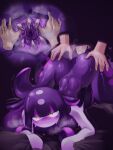 anthro ass_up blush bodily_fluids disembodied_hand duo female from_behind_position genitals gloopie hi_res human male male/female mammal oazyz_z pal_(species) palworld penetration pocketpair purple_body sex spread_vulva spreading sweat teeth tentacles unusual_anatomy vagina_dentata vulva