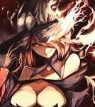  absurdres blazblue blazblue:_central_fiction breasts fire hair_over_one_eye hat highres konoe_a_mercury large_breasts long_hair pink_hair smile solo venomrobo witch_hat yellow_eyes 
