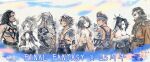 3girls 5boys ahoge animal_nose arm_out_of_sleeve armband armor asymmetrical_armor auron ball bare_shoulders bead_necklace beads beard belt black_belt black_bra black_dress black_gloves black_hair black_overalls black_sclera blitzball blonde_hair blue_skin blue_sky bra braid breasts broken_horn brown_eyes brown_hair chest_tattoo chinstrap_beard closed_mouth colored_sclera colored_skin commentary_request copyright_name cropped_jacket crossed_arms detached_sleeves dress earrings facial_hair feather_hair_ornament feathers final_fantasy final_fantasy_ix final_fantasy_x fingerless_gloves fur-trimmed_dress fur_trim gloves goatee goggles goggles_around_neck grey_background grey_hair grey_headband hair_beads hair_bun hair_ornament hair_over_one_eye hair_stick headband highres holding holding_ball holding_staff holding_stuffed_toy hood hood_down hooded_jacket horns jacket japanese_clothes jecht jewelry kimahri_ronso light_smile lipstick long_sleeves looking_at_viewer lulu_(ff10) makeup medium_breasts medium_hair medium_sideburns midriff moogle multicolored_hair multiple_belts multiple_boys multiple_braids multiple_girls multiple_views muscular muscular_male necklace nontraditional_miko obi off-shoulder_dress off_shoulder open_mouth orange_shirt original overalls parted_bangs parted_lips pauldrons ponytail red_headband red_robe rikku_(ff10) robe rope_belt sash scar scar_on_face scar_on_nose shirt short_hair shoulder_armor side_braid sideburns single_horn single_pauldron single_shoulder_pad sky sleeveless sleeveless_shirt smile solo staff streaked_hair stuffed_toy sunglasses tattoo tenpurako_ddff tidus topless_male twin_braids underwear updo upper_body vambraces wakka watermark white_hood white_shirt white_sleeves wide_sleeves x_hair_ornament yellow_jacket yuna_(ff10) zoom_layer 
