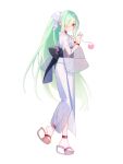  1girl dairoku_ryouhei full_body geta grey_hair hair_over_one_eye highres japanese_clothes kimono long_hair nogi_(noooog) obi pale_skin red_eyes ribbon sash simple_background sophia_garland transparent_background water_yoyo yukata 