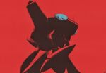  alternate_color blue_eyes cannon commentary_request ewokakukaede genesect highres pokemon pokemon_(creature) pokemon_focus red_background shiny_pokemon 