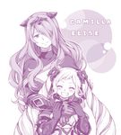  bow camilla_(fire_emblem_if) closed_eyes elise_(fire_emblem_if) fire_emblem fire_emblem_if gloves hair_bow hair_over_one_eye hiyori_(rindou66) long_hair monochrome multiple_girls siblings sisters smile twintails 