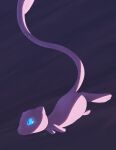  blue_eyes commentary_request ewokakukaede floating from_side glowing glowing_eyes highres mew_(pokemon) no_humans pokemon pokemon_(creature) pokemon_focus tail 