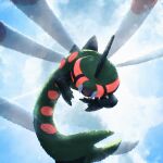  bug claws commentary_request ewokakukaede fangs flying highres insect_wings multiple_wings no_humans open_mouth pokemon pokemon_(creature) pokemon_focus red_eyes wings yanmega 