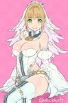  ahoge belt blonde_hair breasts cleavage detached_sleeves fate/extra fate/extra_ccc fate/grand_order fate_(series) green_eyes large_breasts leotard md5_mismatch nero_claudius_(bride)_(fate) nero_claudius_(fate)_(all) puffy_sleeves smile solo utu_(ldnsft) white_sleeves 