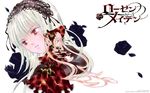  blonde_hair doll dress flower frills hairband highres lolita_hairband long_hair multiple_girls official_art peach-pit red_eyes rose rozen_maiden shinku silver_hair suigintou twintails wallpaper 