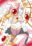  blood bloody_tears bow breasts choker dress gloves hair_bow kaname_madoka large_breasts long_hair mahou_shoujo_madoka_magica mask oman_(evld) open_mouth pink_hair pink_legwear smile solo spoilers tears two_side_up ultimate_madoka white_dress white_gloves 