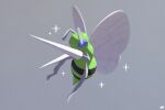  alternate_color antennae bee beedrill blue_eyes bug commentary_request ewokakukaede grey_background highres insect_wings no_humans pokemon pokemon_(creature) pokemon_focus shiny_pokemon stinger wings 