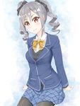  drill_hair idolmaster idolmaster_cinderella_girls kanzaki_ranko long_hair mintol_(qool+) pantyhose red_eyes school_uniform silver_hair solo twin_drills twintails 