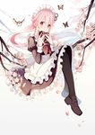  alternate_costume blue_hair bug butterfly cherry_blossoms enmaided gift gradient_hair harusame_(kantai_collection) insect jiman kantai_collection long_hair maid multicolored_hair pink_eyes pink_hair side_ponytail skirt solo 