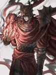 1boy animal arm_up armor bat_wings belt belt_buckle black_belt bracer buckle chainmail closed_mouth cowboy_shot elden_ring elden_ring:_shadow_of_the_erdtree fingernails fire helmet highres long_hair male_focus messmer_the_impaler pyrokinesis rashuu red_hair red_sash red_shawl red_snake sash sharp_fingernails shawl snake solo standing white_background winged_helmet wings wrist_belt yellow_eyes 
