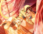  1boy 1girl arms_around_another's_back bare_shoulders belt blonde_hair blue_pants blue_vest blue_wrist_cuffs boots bridal_gauntlets brown_belt brown_hair cat_tail closed_eyes commentary_request crying detached_sleeves dress final_fantasy final_fantasy_ix garnet_til_alexandros_xvii grey_boots hair_ornament highres hug long_dress long_hair low_ponytail medium_hair mochimochi_daifuku official_alternate_costume pants parted_lips ponytail shirt sleeveless sleeveless_shirt strapless strapless_dress tail tears twitter_username vest white_dress white_shirt white_sleeves window wrist_cuffs zidane_tribal 