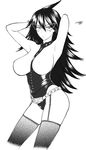  armpits arms_up between_breasts boku_no_hero_academia breastless_clothes breasts collar covered_nipples cropped_legs dominatrix domino_mask glasses greyscale highleg highres large_breasts long_hair mask midnight_(boku_no_hero_academia) mole mole_under_eye monochrome solo st.germain-sal studded_collar thighhighs underbust 