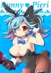  alternate_costume animal_ears blue_hair bottle bow bowtie breasts bunny_ears bunny_tail bunnysuit character_name cleavage fire_emblem fire_emblem_if gloves hair_over_one_eye large_breasts momosemocha multicolored_hair pantyhose pieri_(fire_emblem_if) pink_hair red_eyes solo tail two-tone_hair 