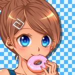  1girl artist_request asahina_aoi blue_eyes brown_hair danganronpa dark_skin doughnut eating food hair_ornament 