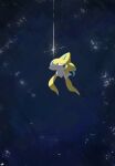  blue_eyes colored_skin commentary_request ewokakukaede floating highres jirachi no_humans open_mouth pokemon pokemon_(creature) pokemon_focus star_(sky) star_(symbol) tanzaku white_skin 