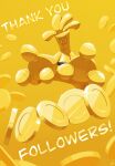  coin colored_skin commentary_request ewokakukaede fang gholdengo gold_coin gold_skin highres metal_skin no_humans open_mouth pokemon pokemon_(creature) pokemon_focus skin_fang yellow_background yellow_skin 
