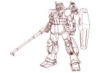  assault_visor banchengping@126 beam_cannon beam_rifle clenched_hand commentary earth_federation energy_gun gm_(mobile_suit) gm_night_seeker gm_night_seeker_vasuki_custom gundam highres lineart mecha mecha_focus mobile_suit monochrome msv-r:_the_return_of_johnny_ridden no_humans original redesign robot science_fiction shield solo standing thrusters unfinished vernier_thrusters weapon white_background 
