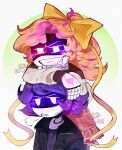  2girls absurdres black_hat black_jacket blonde_hair hair_ribbon hairband hat high_ponytail highres humanoid_robot jacket lizzy_(murder_drones) long_hair mechanical_arms multiple_girls murder_drones open_mouth ponytail purple_eyes purple_hair ribbon robot sd_annii shirt short_hair skirt smile uzi_(murder_drones) very_long_hair white_hair 