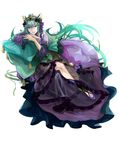  astaroth_(p&amp;d) crown dress green_hair hair_ornament highres kachina long_hair nail_polish purple_eyes puzzle_&amp;_dragons shoes sitting solo 