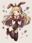  ;p absurdres animal_ears blonde_hair bunny_ears bunnysuit cagliostro_(granblue_fantasy) cape granblue_fantasy highres long_hair one_eye_closed purple_eyes solo thighhighs tongue tongue_out usabutapon wristband 