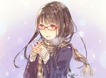  bad_id bad_pixiv_id brown_eyes brown_hair glasses kimura_(ykimu) long_hair original scarf snowflakes snowing solo 