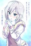  anastasia_(idolmaster) blue_eyes coat idolmaster idolmaster_cinderella_girls mintol_(qool+) short_hair silver_hair solo translation_request 