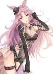  animal_ears breasts cat_ears catherine_(granblue_fantasy) cross-laced_clothes elbow_gloves erune garter_belt gloves granblue_fantasy grey_garter_belt hat kisuiaki long_hair medium_breasts mini_hat mini_top_hat pink_eyes pink_hair silver_trim solo top_hat 