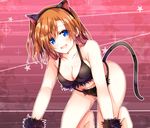  :d all_fours animal_ears arm_support barefoot bikini blue_eyes blush breasts cat_day cat_ears cat_tail cleavage fujisaki_kyouya fur_trim kousaka_honoka large_breasts looking_at_viewer love_live! love_live!_school_idol_project midriff one_side_up open_mouth orange_hair short_hair smile solo swimsuit tail 