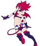 back bat_wings belt boots bracelet choker demon_girl demon_tail disgaea earrings etna gloves highres jewelry knee_boots looking_at_viewer looking_back osome_tei prinny red_eyes red_hair red_wings short_shorts shorts skull_earrings tail wings 